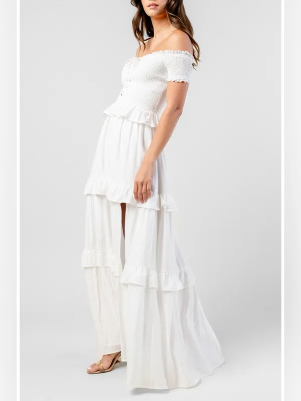Beivy Off-Shoulder White Ruffle Maxi Dress Size Medium - Image 2