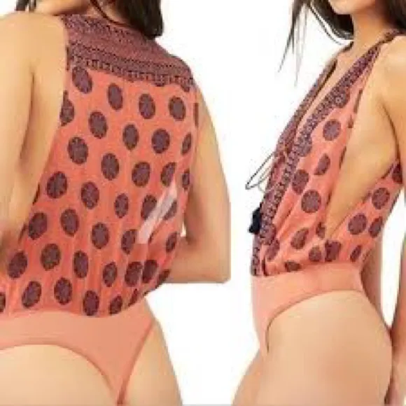 NWT Intimately Free People Soul of the‎ Sun Relaxed Bodysuit Peach Navy XS - Image 10