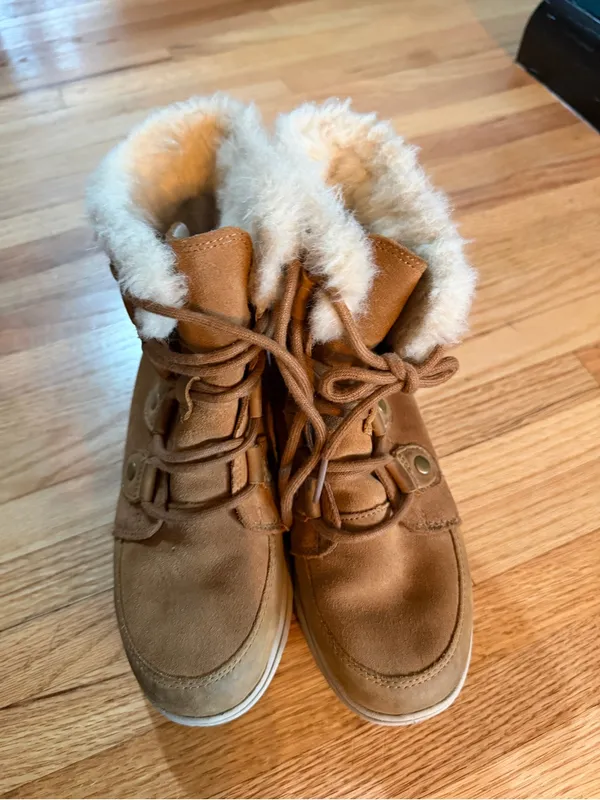 Sorel Explorer Joan Tan Faux-Shearling Lace-Up Ankle Booties-6 - Image 4
