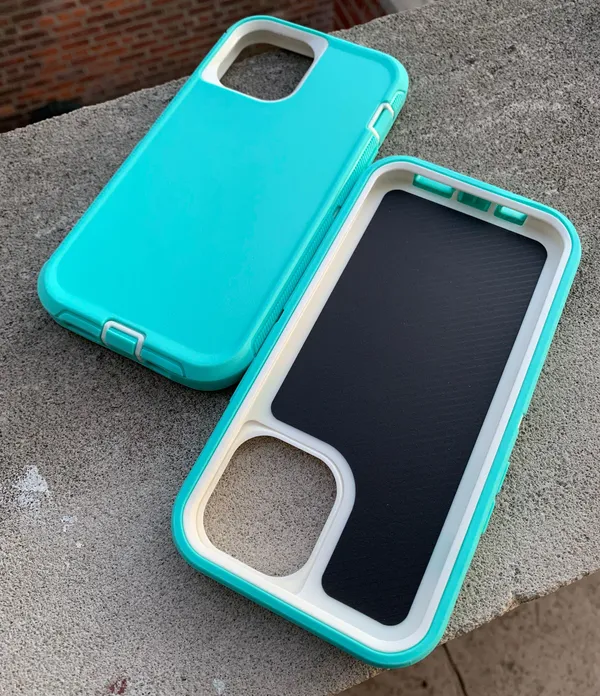 iPhone 12Pro Max Fashion Dual Layers Shock Defender Case-light Teal/White - Image 2