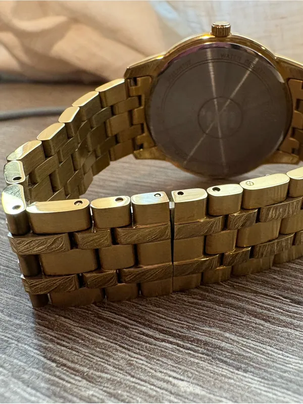 Bulova Gold Tone Watch with Champagne Dial and Crystal Accents - Image 3