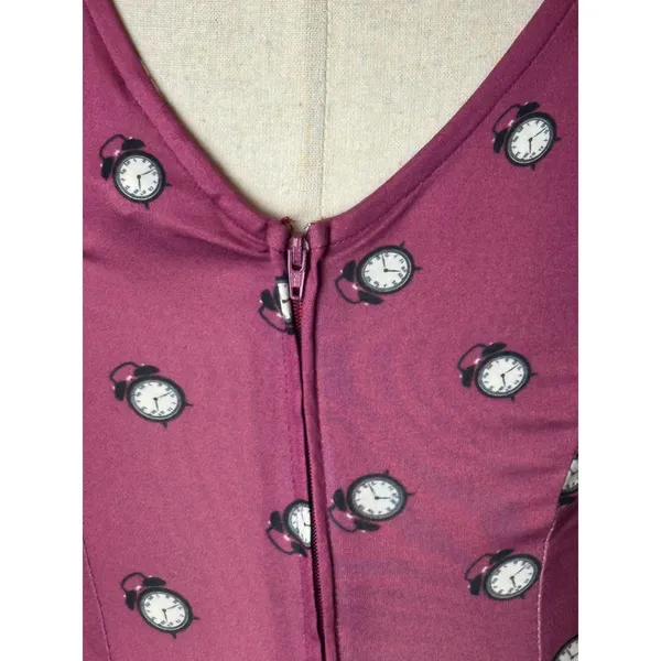 Unique Vintage x GB Dress Women XS Purple Fit‎ and Flare Clock Print Retro Boho - Image 10