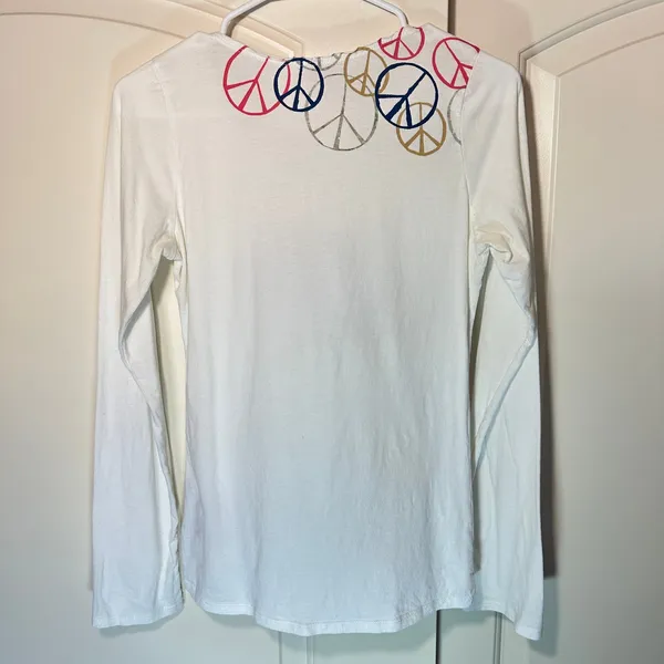Trixie Y2K Peace‎ Sign Graphic Long Sleeve Top Embroidered Beaded Love Small - Image 4