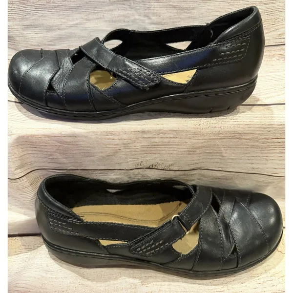 Clarks Bendables Womens 7 Black Leather Mary Jane Shoes Adjustable Strap - Image 2