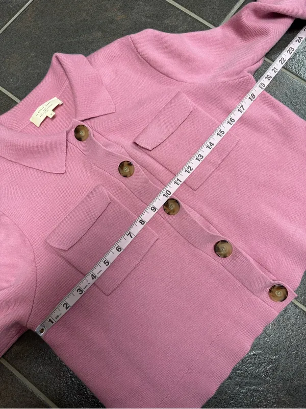 Sézane Betty Knit Long Sleeve Cardigan Merino Wool Rose Los Angeles Pink Medium - Image 10