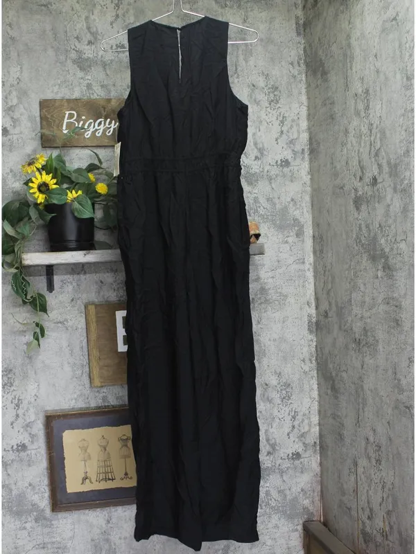 A New Day Sleeveless V Neck Keyhole Cinch Waist Side Pockets Jumpsuit Black M - Image 2