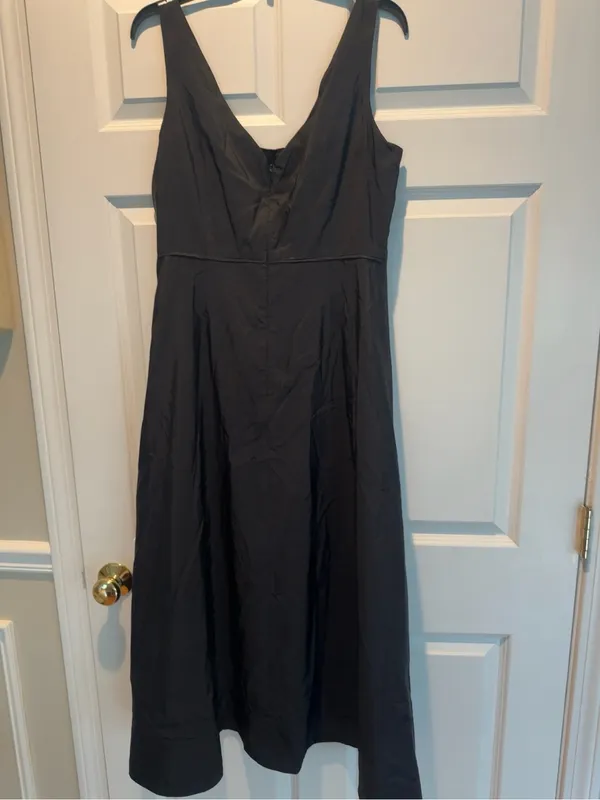 J.Crew Black Midi Dress Sleeveless Tie Waist V-Neck Classic A-Line Pockets large - Image 5