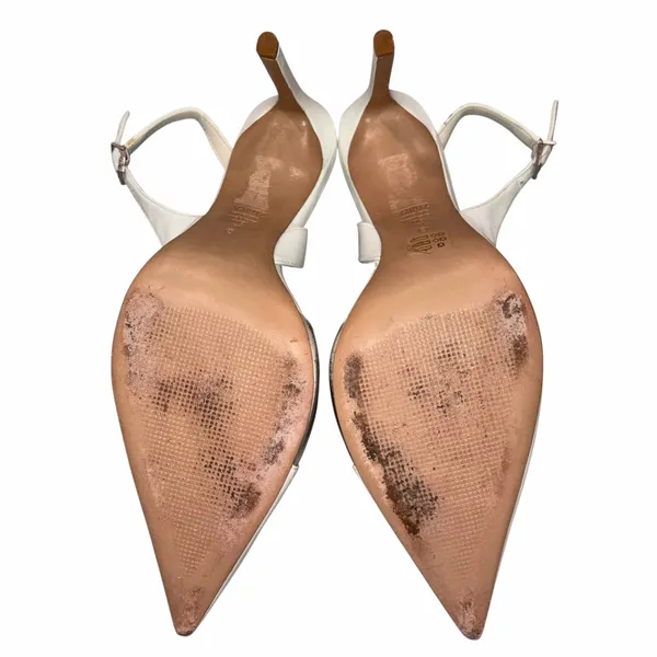 Schutz White Leather & Clear Acrylic Slingback Pointy Toe Heels Shoes 11 - Image 13