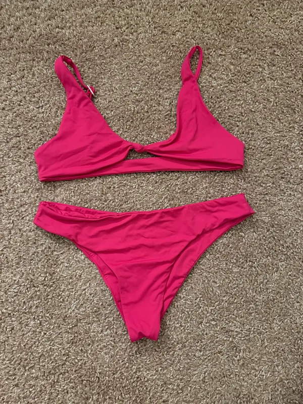 Free People Toast Swim Front Knot Beetroot Bikini Set Small - Image 3