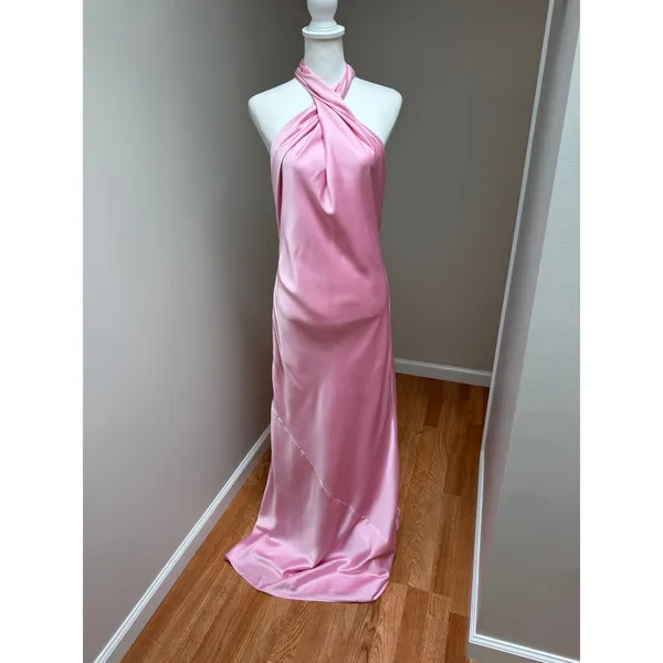 Show Me Your Mumu Jasmine Halter Maxi Dress Light Pink Luxe Satin Size Medium - Image 5