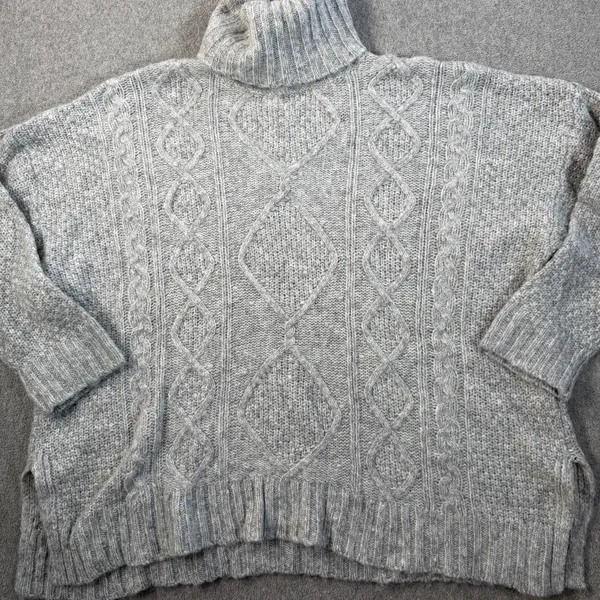Aerie Women's Small Gray Cable Knit Turtleneck Sweater Oversized Pullover Wool - Image 4