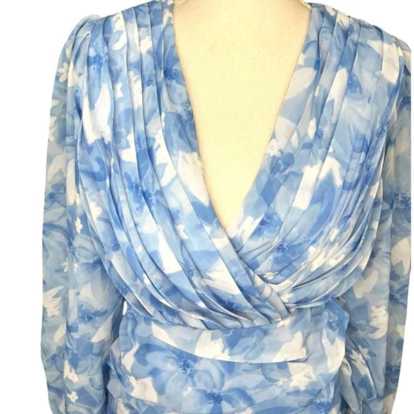 Showpo blue floral long sleeve mini dress wedding spring feminine ruffle - Image 6