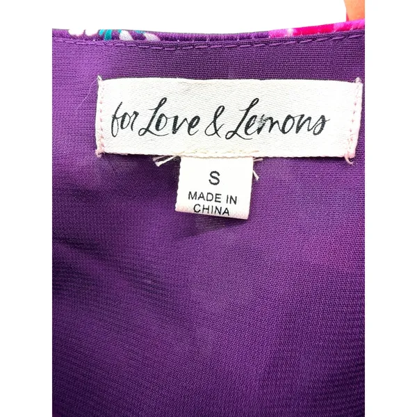 For Love‎ & Lemons Penny Purple Floral Ruched Puff Sleeve Crop Top Small Revolve - Image 6