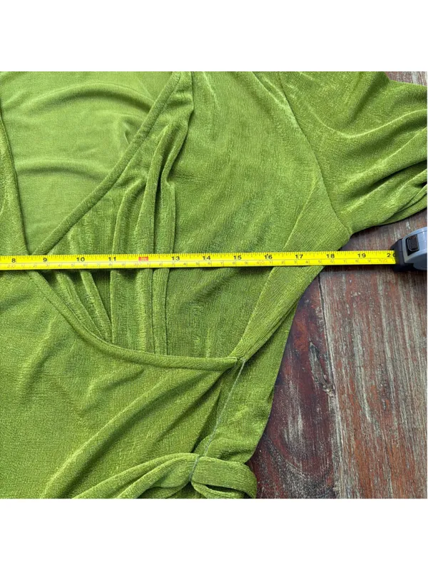⁠Princess Polly Olive Chartreuse Slinky Wrap Shirt Dress Collar Long Sleeve US 2 - Image 7