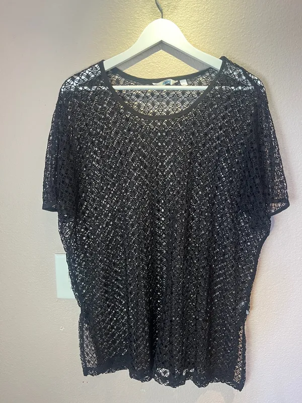 La Vie En Rose Swim Coverup Black Crochet knit style Size Large - Image 2