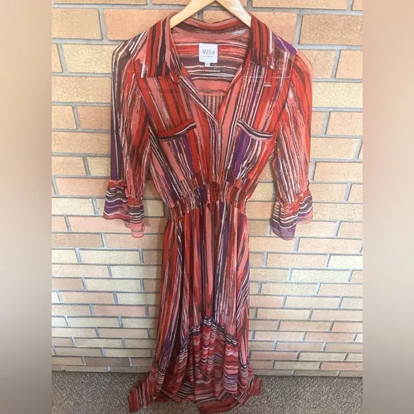 Misa Los Angeles Ofelia Striped Chiffon Long Shirt Dress Size XS - Image 3