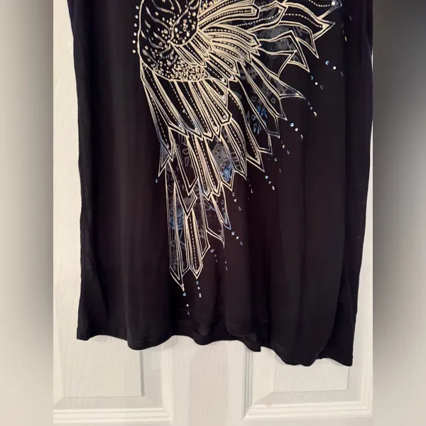 Key Closet War Bird Black Graphic Tee Swarovski Crystals Women’s Size Small - Image 6