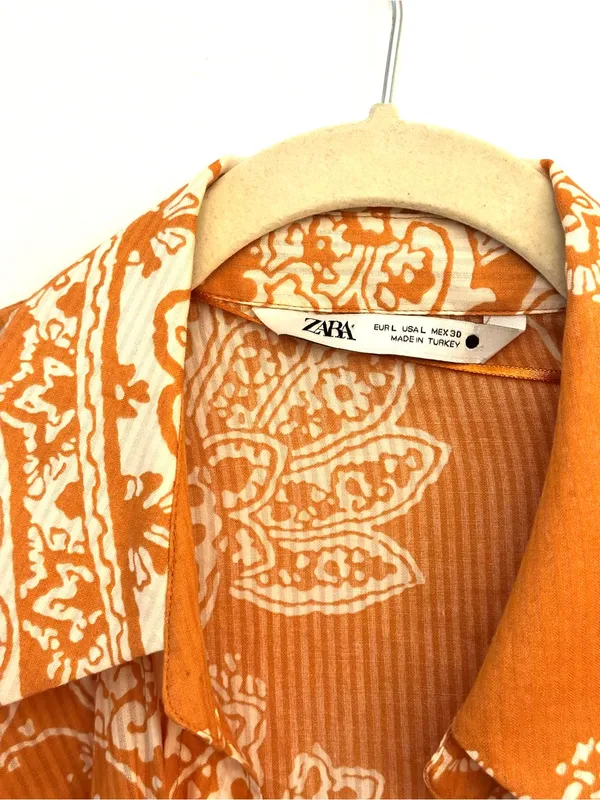 Zara Orange Paisley Tie Front Crop Top Large - Image 6