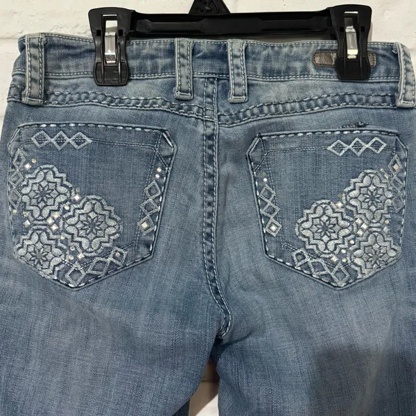 Wrangler Rock 47 Low Rise Jeans 26x30 Bling Embellished Light Wash Denim Western - Image 4