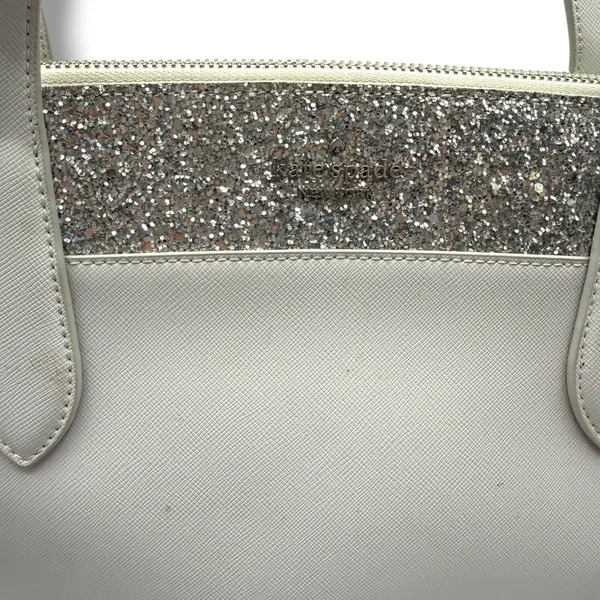 Kate Spade Tote Bag Womens Grey Saffiano Leather Silver Glitter‎ Trim Zip Top - Image 8