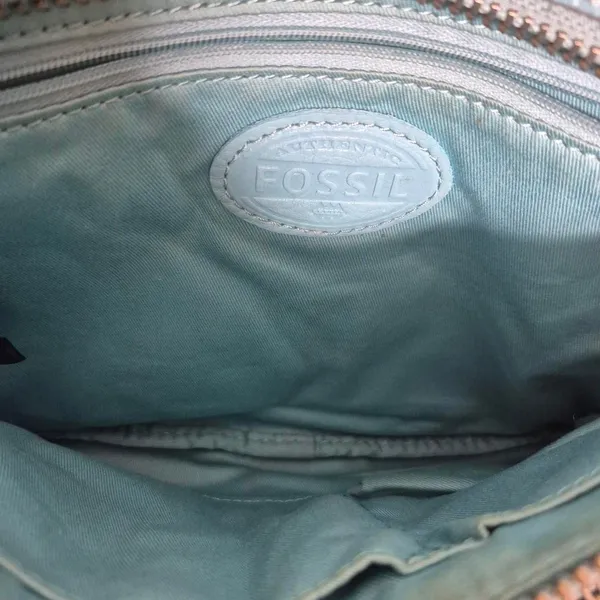 Fossil Light Blue Cowhide Leather Crossbody Bag Pockets Zipper Closure - Image 3