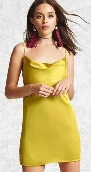 Forever 21 Yellow Satin Cowl Neck Mini Dress - Image 2