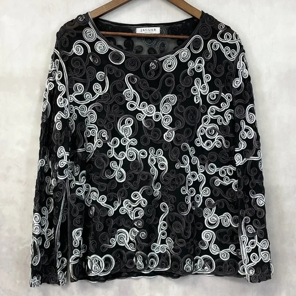 Jaguar Soutache Mesh Top‎ Women Large Swirl Sheer Statement Goth Eclectic Edgy - Image 13
