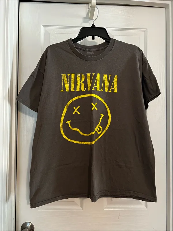 NIRVANA Black Short Sleeve Graphic Tee with Yellow Logo - Image 2