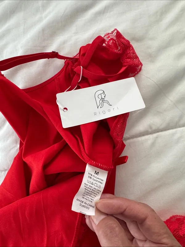 Silky Red Lace-Trim Chemise with Adjustable Straps - Image 3