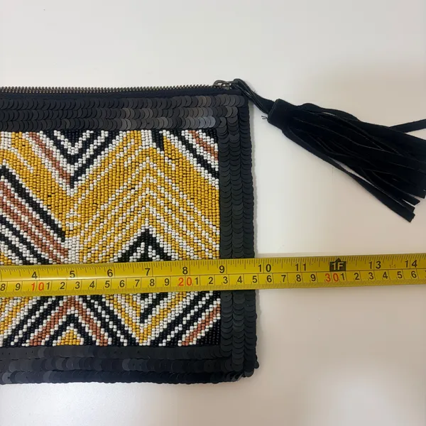 Anthropologie Jasper & Jeera Beaded Sequin Chevron Clutch Bag Black Tassel Glam - Image 3