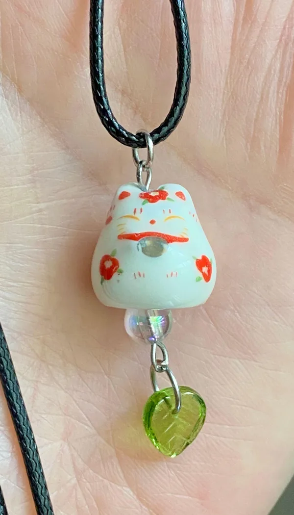 Handmade ceramic cute manekineko cat boho retro vintage necklace😽 - Image 2