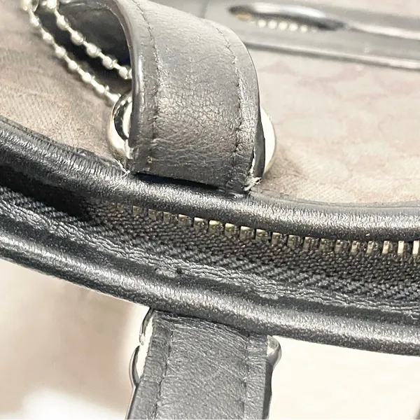 COACH #79579 Signature Taylor Tote Black &‎ Gray Jaquard with Leather Trim - Image 5