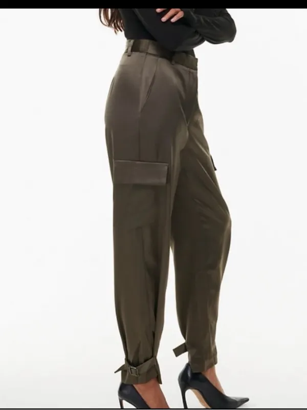 Babaton Aritzia Satin Cargo Pants Olive Green/brown High Rise 2 - Image 2