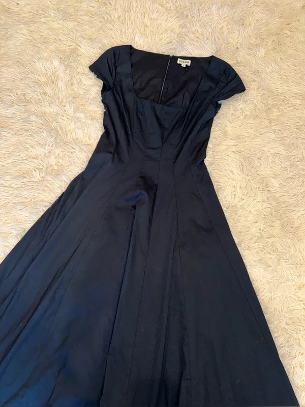 NEW STAUD Wells Stretch Cotton Fit & Flare black Midi Dress sz 4 - Image 5
