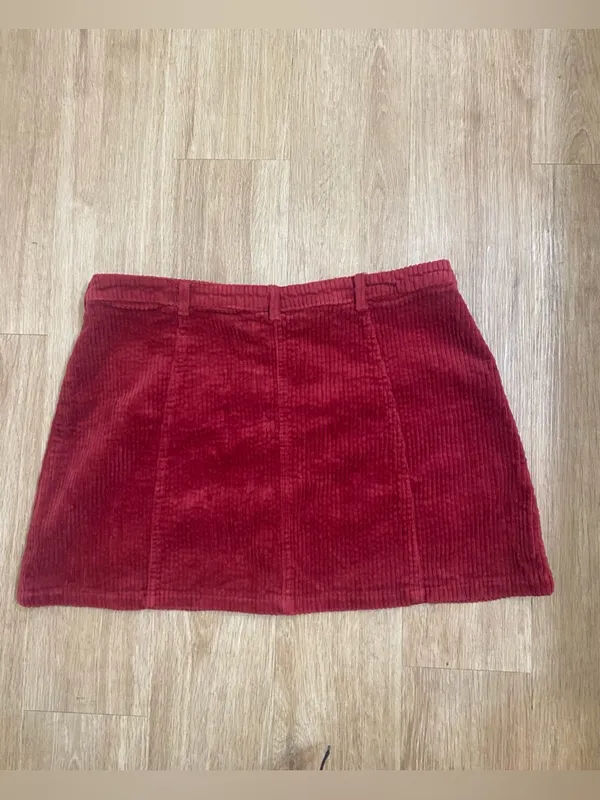 Disney Burgundy Corduroy Button-Front Mini Skirt with Cat Graphics - Image 2