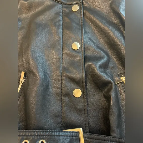 Nwt Zara Black Faux Leather Belted Jacket / Shirt S - Image 15
