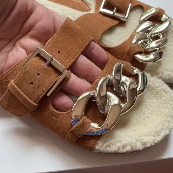 Marc Fisher Shoes Marc Fisher Fresno Natural Tan Shearling Sherpa‎ Slide Sandals - Image 9