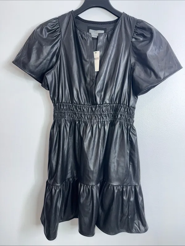 Anthropologie the somerset vegan leather mini dress size small - Image 3