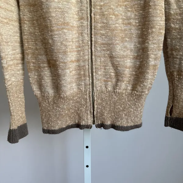 Free People Zip Up Cardigan Sweater Minimalist Brown‎ Cotton Blend size M - Image 3