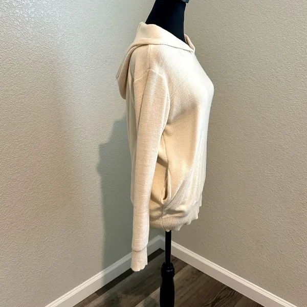 &merci Cream Hooded Sweater opens in back with side pockets - Image 3