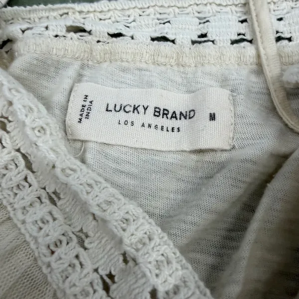 Lucky Brand Cream Embroidered Mesh Lace Trim Boho Camisole Top Medium - Image 3