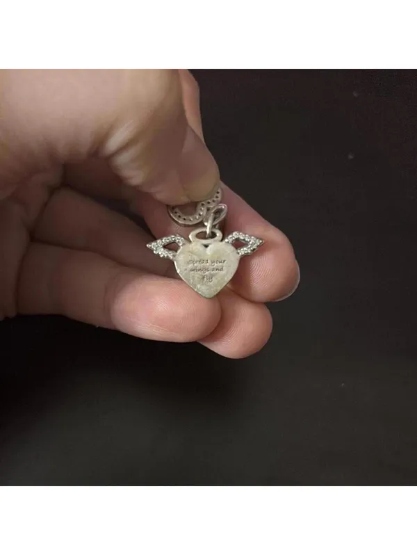 Pandora Silver Heart Pendant with Wings spread your wings and fly - Image 5