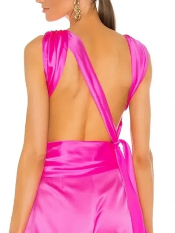 The Bar Asher Silk Backless Top in Bubblegum Hot Pink Size Medium - Image 2