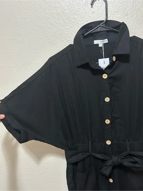 NWT Baltic Born Dallas Utility Jumpsuit Black Cotton Button Front Size Large - Image 10