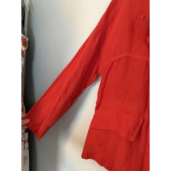 Zara 100% Linen Zip From Blazer Light Jacket Orange Sz M NWT - Image 7