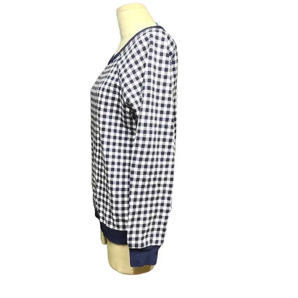 Draper James Natalie Sweatshirt in Navy Blue Gingham Size Medium‎ - Image 5