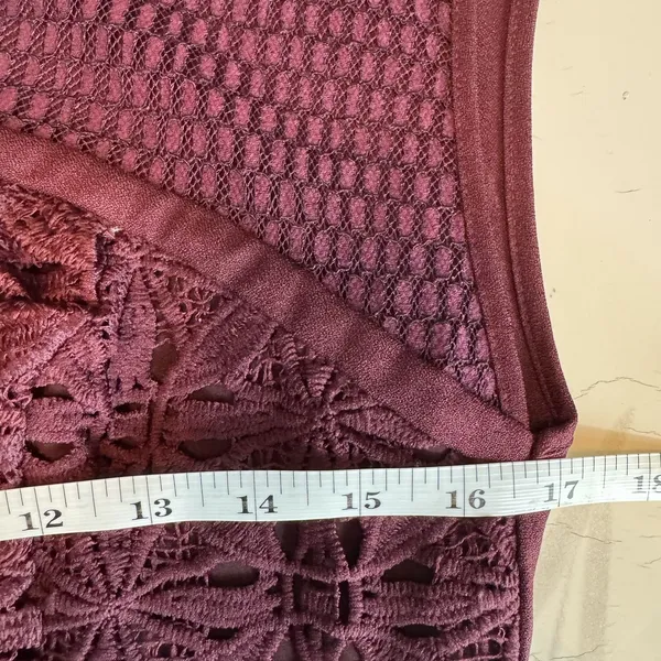 ASOS Burgundy Lace Jumpsuit Women US 6 Crochet Mesh Bodice Tapered Leg Formal - Image 10