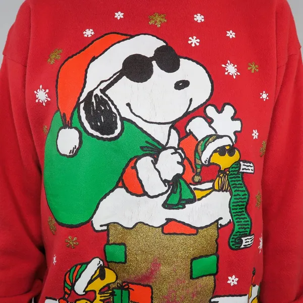 Vintage 70s Peanuts Snoopy Joe Claus Christmas Sweatshirt - Image 3