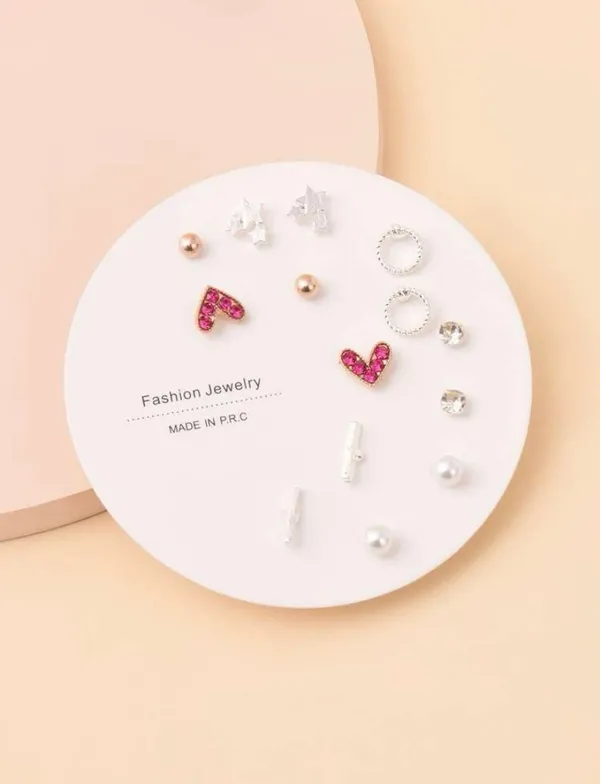NEW 7 pairs of stud earrings, heart Jewelry, star Earrings bar, silve - Image 3