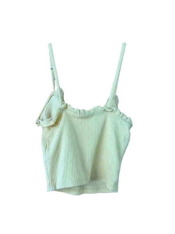 Garage Yellow Ribbed Spaghetti Strap Crop Tank XS - Image 2